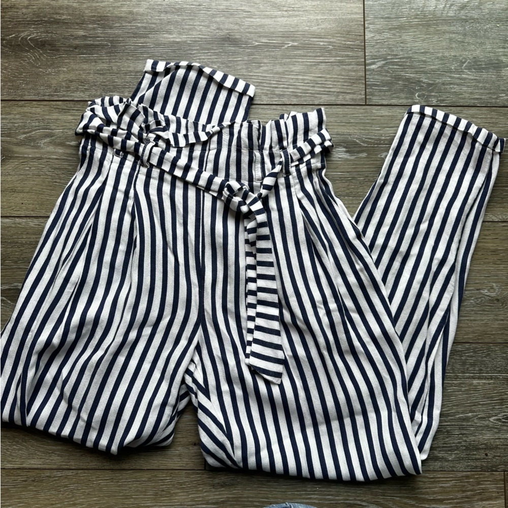 Mayoral Girls High Waist Paper Boy Mayoral Navy Stripe Pleated Pants Size 14